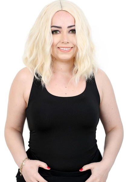 Fiber Sentetik Kısa Dalgalı Perçemsiz Peruk / Platin