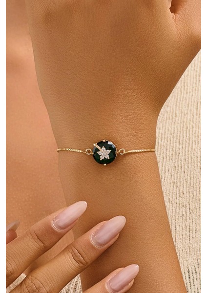 18 Ayar Gerçek Altın Kaplama Kristal Taşlı Asansör Bileklik