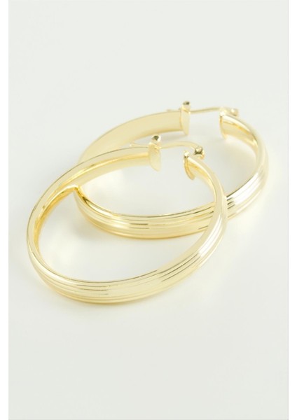 Wizard Çizgili Halka Küpe 4,5 Cm-Sarı