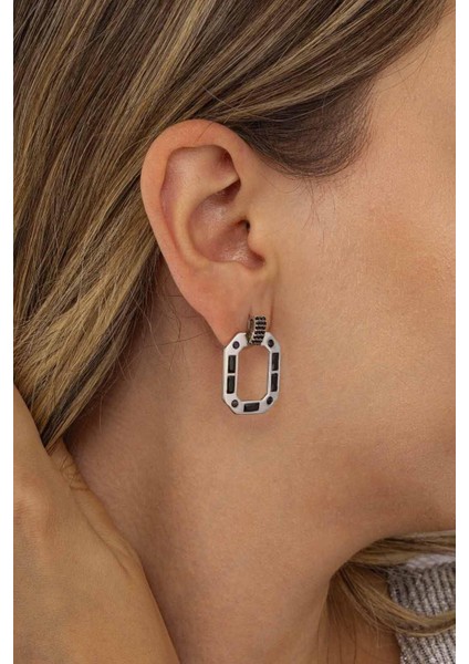 Siyah Taşlı Dikdörtgen Kesim 925 Ayar Gümüş Küpe fiyatları