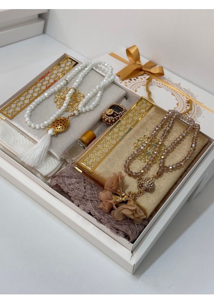 Altın-Beyaz Damat Bohçası, Gelin Bohçası, Seccade Seti, Nişan Bohçası, Çeyizlik Set, Çeyizlik Seccade