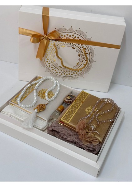 Altın-Beyaz Damat Bohçası, Gelin Bohçası, Seccade Seti, Nişan Bohçası, Çeyizlik Set, Çeyizlik Seccade modelleri