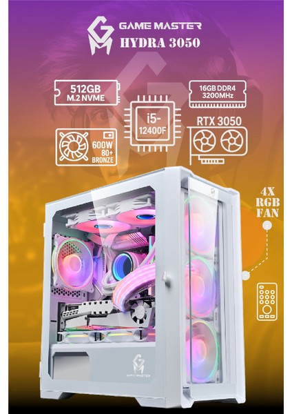 Full Sistem Set Hydra 3050 Intel I5-12400F 16GB Ram 512GB M.2 RTX3050 23.8" 165hz Monitör Gaming Pc modelleri