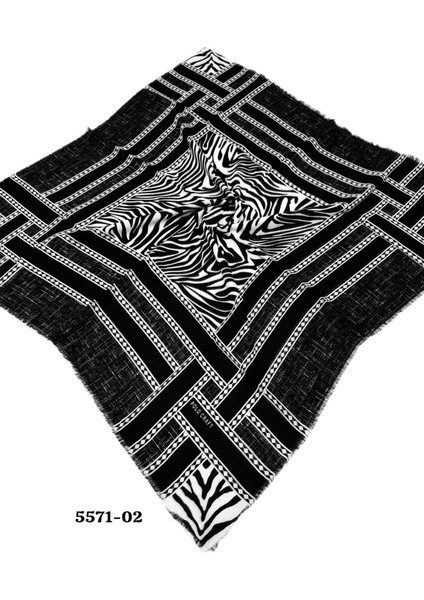 5571 Siyah Beyaz Flamlı Pamuk Eşarp