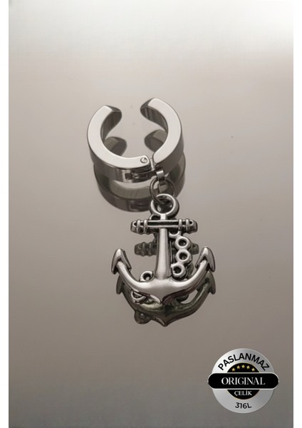 Sıkıştırmalı Mıknatıslı Çapa Model Sallantılı Erkek 316L Çelik Küpe 1 Adet