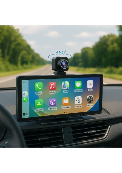360° Döner Kameralı Akıllı Araç Ekranı | Android Auto & Apple Carplay Uyumlu Multimedya Sistemi