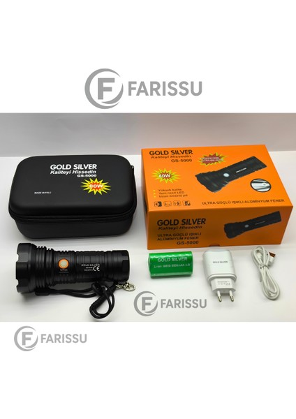 Gold Sılver GS-5000 6800MAH Bataryalı, Uzun Ömürlü, Şarjlı El Feneri