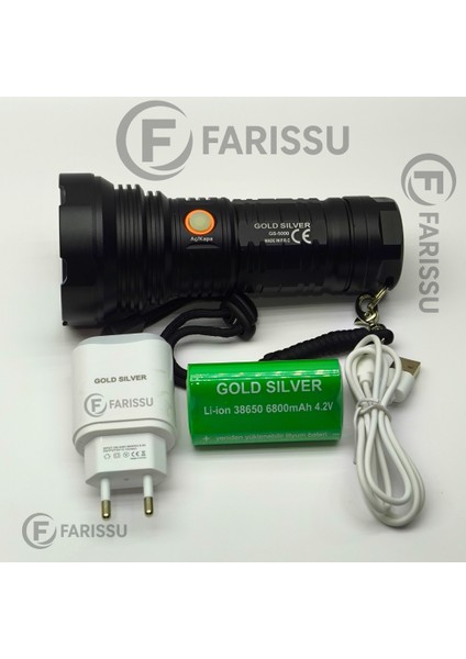 Gold Sılver GS-5000 6800MAH Bataryalı, Uzun Ömürlü, Şarjlı El Feneri modelleri