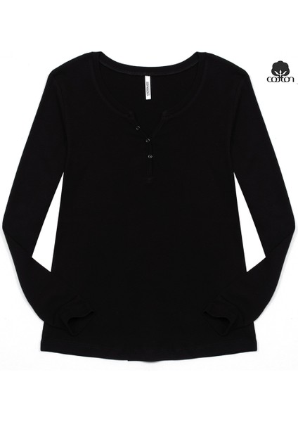 Kadın Rihanna O Yaka Patlı 1x1 Esnek Ribana Uzun Kollu Ince Penye T-Shirt Siyah fiyatları