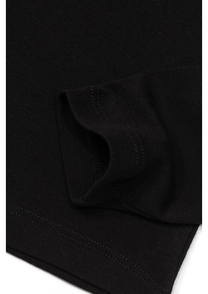 Kadın Rihanna O Yaka Patlı 1x1 Esnek Ribana Uzun Kollu Ince Penye T-Shirt Siyah