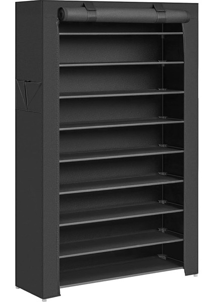 10 Katlı Ayakkabı Rafı 28X88X160 cm Ayakkabı Dolabı, Ayakkabı Depolama, Toz Geçirmez Kapaklı Ayakkabı Organizatörü, Yüksek Topuklu Spor Ayakkabı Için Uygun, Metal Raf, Siyah, RXJ36HV1