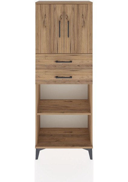 Arges Dolap 3 Raflı 2 Çekmeceli 2 Kapaklı 60X30X163 Çam-Çam