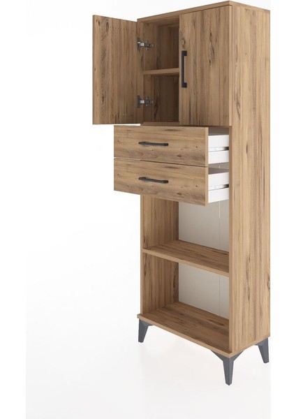 Arges Dolap 3 Raflı 2 Çekmeceli 2 Kapaklı 60X30X163 Çam-Çam fırsatları