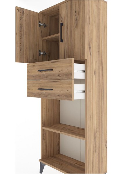 Arges Dolap 3 Raflı 2 Çekmeceli 2 Kapaklı 60X30X163 Çam-Çam indirimleri