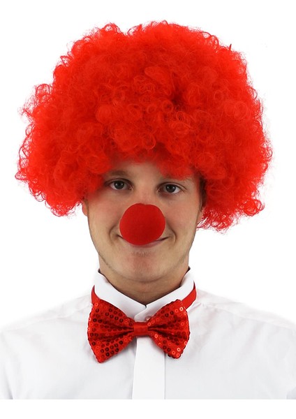 Kırmızı Renk Kıvırcık Afro Bonus Peruk Takma Saç ve Kırmızı B Seti