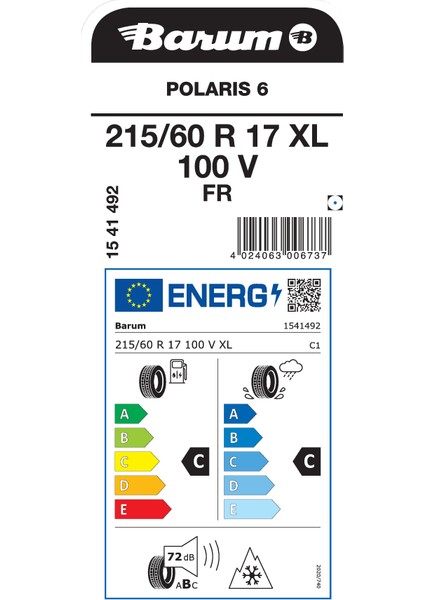 215/60R17 100V Xl Fr Polaris 6 Oto Kış Lastigi Üretim YILI:2025 fiyatları