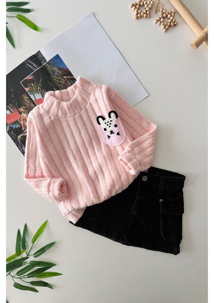 Yumoş Kumaş Kot Etekli Kız Çocuk 2 li takım - Pembe