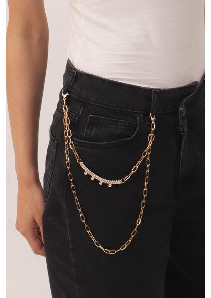 Pınkmark Kadın Gold Zirkon Taşlı Yan Pantolon Zinciri PMKM25799 modelleri