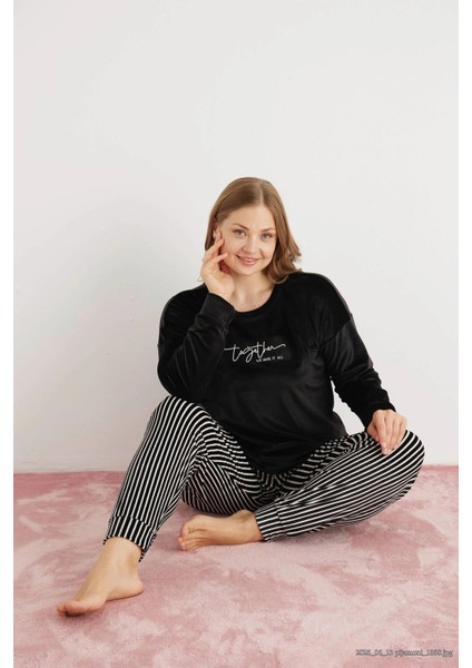 Kadın Büyük Beden Yumuşak Kadife Siyah Pijama Takımı fiyatları