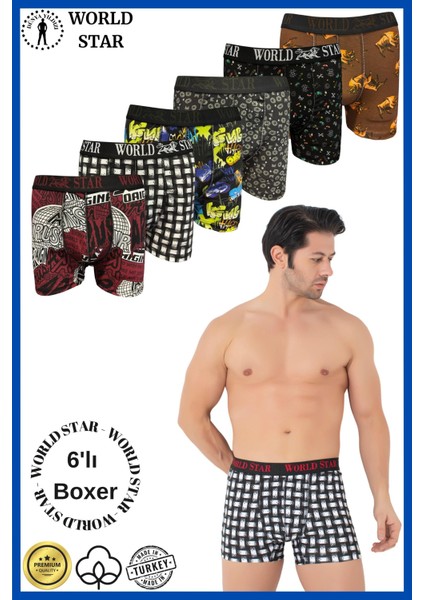 6'lı Pamuklu Karışık Desenli Erkek Boxer