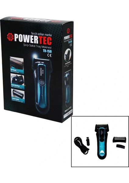 Powertec TR-150 Şarjlı Çift Bıçak Sıfır Sakal Traş Makinesi Bıyık Düzeltme - Yedek Başlık (4887)