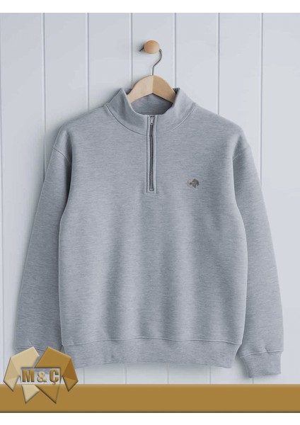 Boğazlı Fermuarlı Yaka Şardonlu 3 Ip Battal Sweatshirt Sıcak Tutar Rahat Kesim Kombin