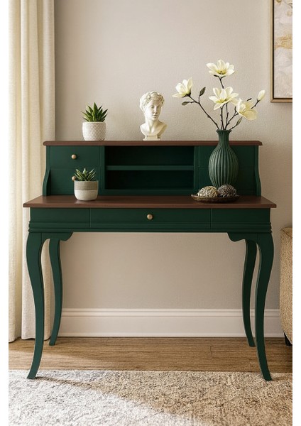 120 cm 5 Çekmeceli Masif Yeşil Ceviz Raflı Çalışma Masası fiyatları