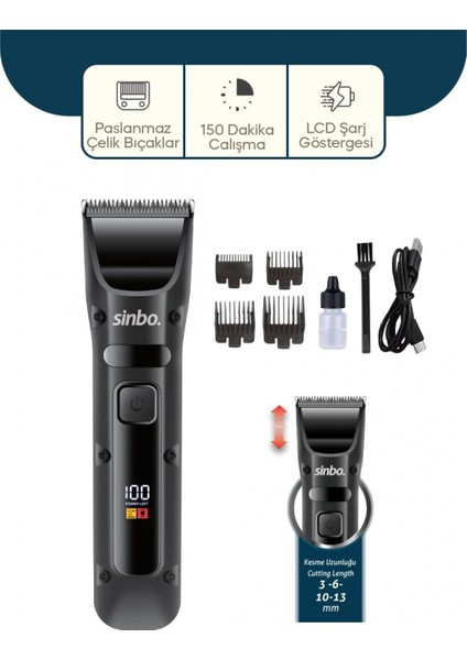 USB Şarjlı - LCD Göstergeli Saç - Sakal Kesme Traş Makinesi SHC-1911 (4887)