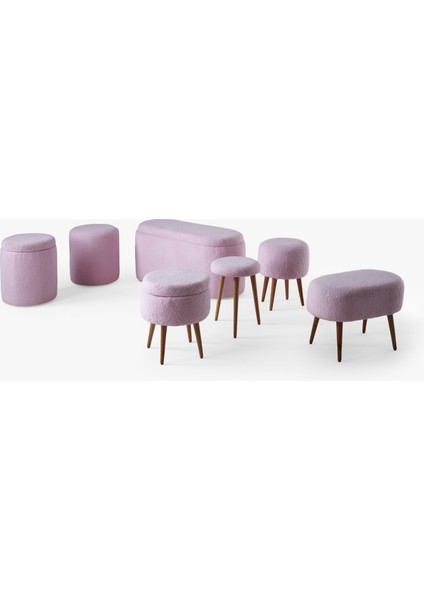 Teddy Bench ve Puff Set Pembe