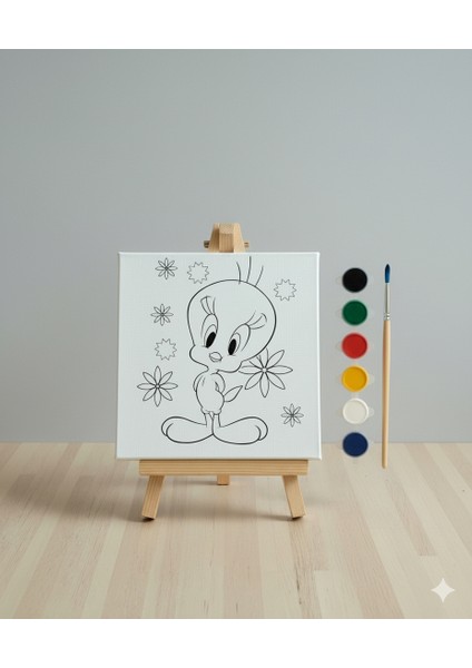 Çocuklar Için Tweety Kuş Tuval Boyama Seti | Kendin Yap Çizgi Film Karakterli Sanat Seti
