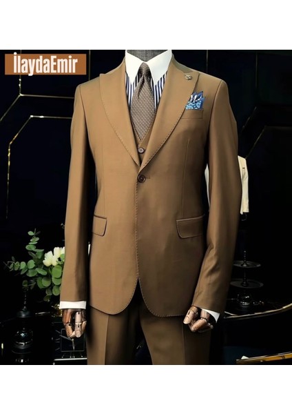 Özel Tasarım Italyan Kesim Erkek Blazer Takım Elbise Kahverengi