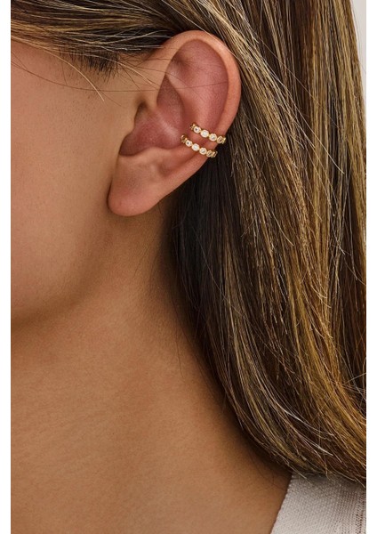 Altın Kaplama Taşlı Kıkırdak Küpe- 2 Adet