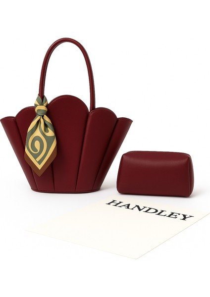 Lüks Tasarım Scallop Omuz & El Çantası Seti (Cüzdan Fular Hediyeli)