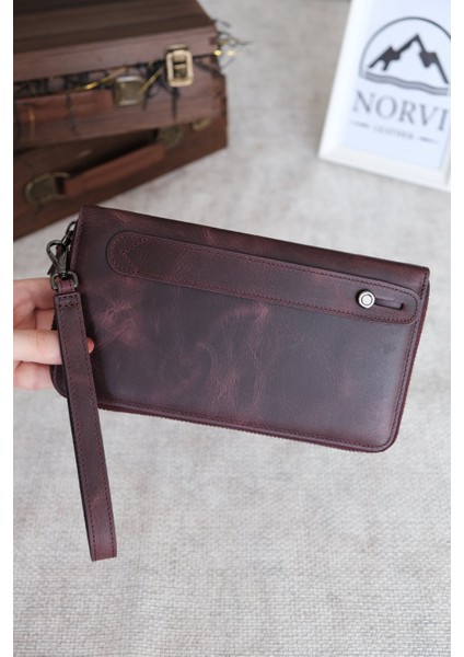 Tutamaçlı Çok Bölmeli Hakiki Deri Lüks El Çantası