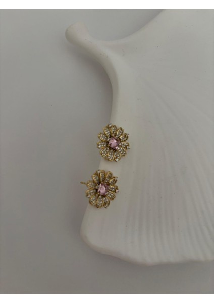 Xuping Pembe Taşlı Zirkon Çiçek Model Gold Küpe indirimleri