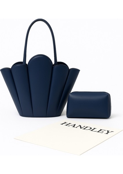 Lüks Tasarım Scallop Omuz & El Çantası Seti (Cüzdan Hediyeli)