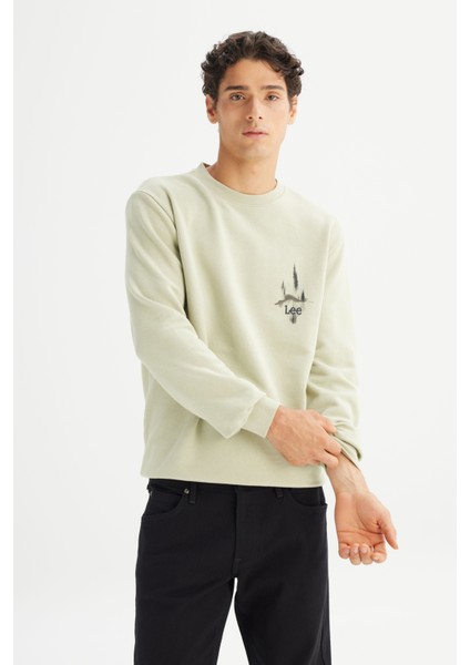 Regular Fit Normal Kesim Bisiklet Yaka Baskılı Mint Yeşili Sweatshirt modelleri