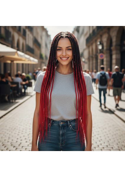 Afrika Örgüsü ve Rasta Için Sentetik Ombreli Saç / Siyah / Kırmızı