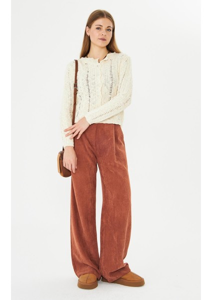 Kadife Kalın Fitilli Wide Leg Pantolon Turuncu