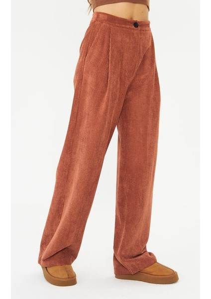 Kadife Kalın Fitilli Wide Leg Pantolon Turuncu fırsatları