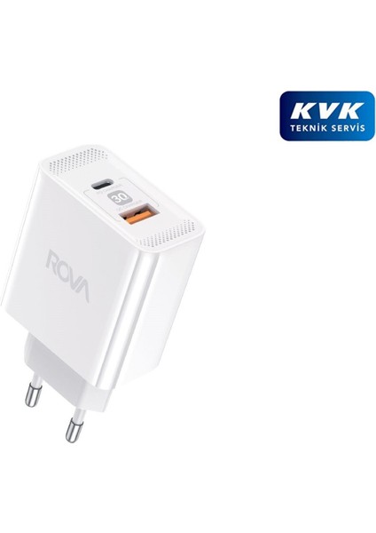 SB102 Pd+Usb Girişli Qc3.0 Gan Hızlı Şarj Başlığı 30W - Beyaz