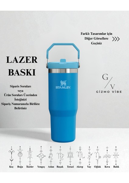 The Iceflow Flip Straw Pipetli Termos 0,89 L Özel Isimli Kişiselleştirilebilir Mavi modelleri