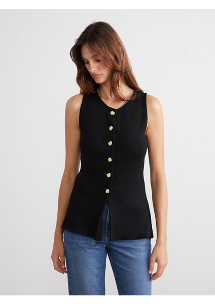 Yeni Sezon Bisiklet Yaka Kadın Triko Yelek