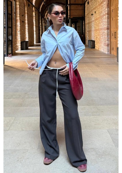 Mavi Düz Kesim Düğmeli Kadın Gömlek MG2583 indirimleri