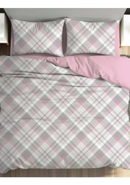 Fixbox Ranforce Çift Kişilik Çarşafı Lastikli Nevresim Takımı Linea Pudra