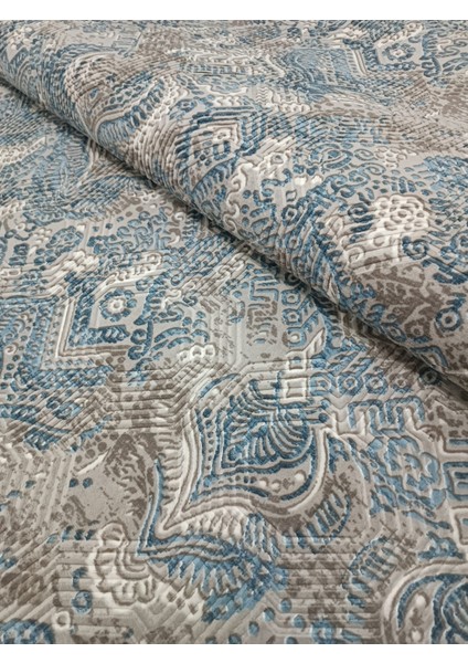 Dinar Saçaklı Diana Mavi Bej Kaymaz Taban Kesme Yolluk Halı Modern Desen modelleri