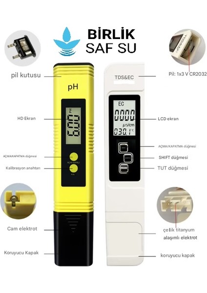 2'li Set Saf Su Ölçüm Cihazı EC TDS Ph Sıcaklık fiyatları