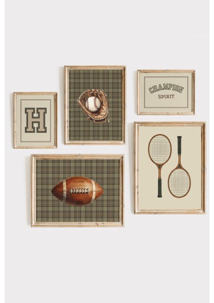 Retro Spor Konseptli Çerçeveli Poster Seti – Erkek Çocuk & Genç Odası Dekoru