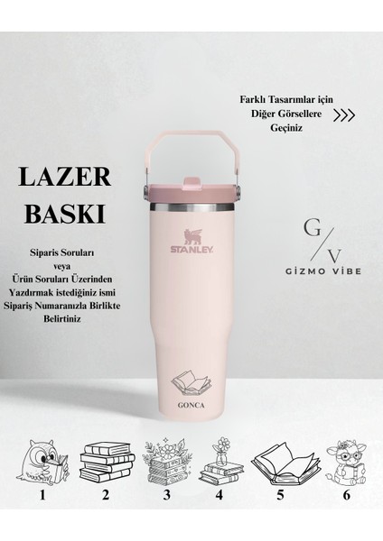 The Iceflow Flip Straw Pipetli Termos 0,89 L Özel Isimli Kişiselleştirilebilir Rose modelleri
