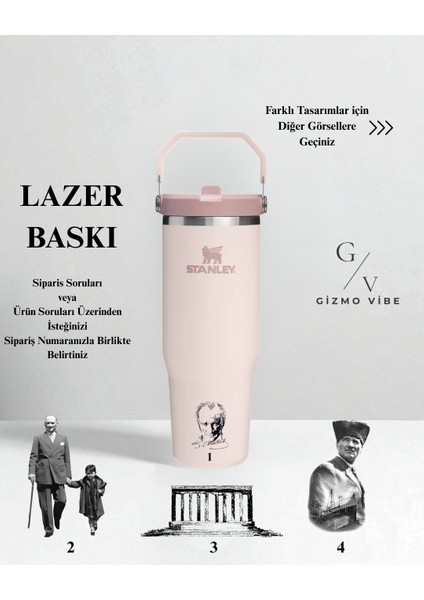 The Iceflow Flip Straw Pipetli Termos 0,89 L Özel Isimli Kişiselleştirilebilir Rose indirimleri